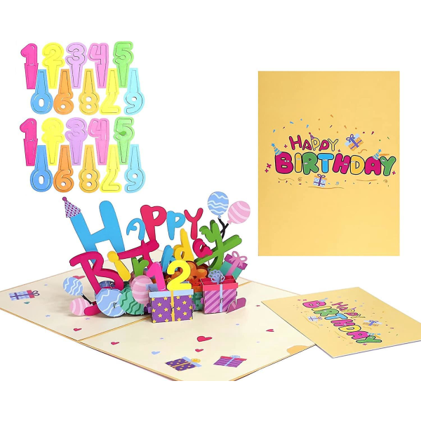 3D Pop Up -syntymäpäiväkortti, tee-se-itse ikänumerolla vaihdettava onnittelukorttilahja