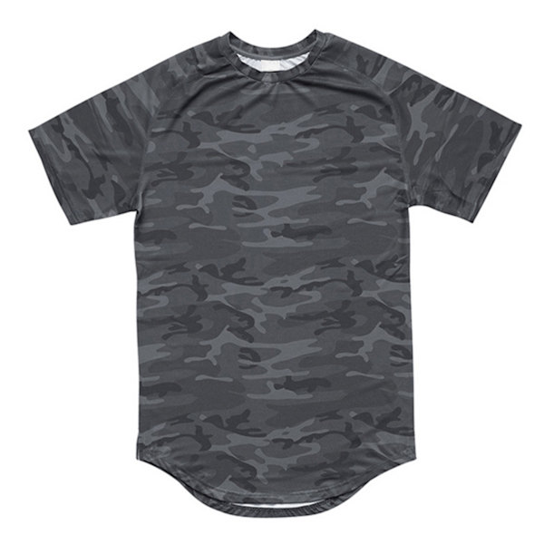 Sportshirt til mænd - Hudvenlig, Hurtigtørrende, Åndbar, Komfortabel Rundhals T-shirt til Løb, Yoga, Sort Camouflage XL