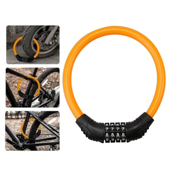Pyörän Lukkokaapeli Oranssi 4-Numeroinen Nollautuva Salasana Sinkkiseos PVC 14,5x12,5cm Kannettava Pyörän Lukko Skoottereille Rullalaudoille