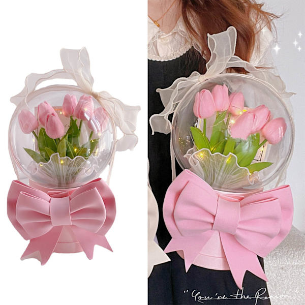 DIY Håndlavet Tulip Night Light Romantisk Soveværelse Sengen Sovelampe Ambient Lampe Bord Natlampe Pink