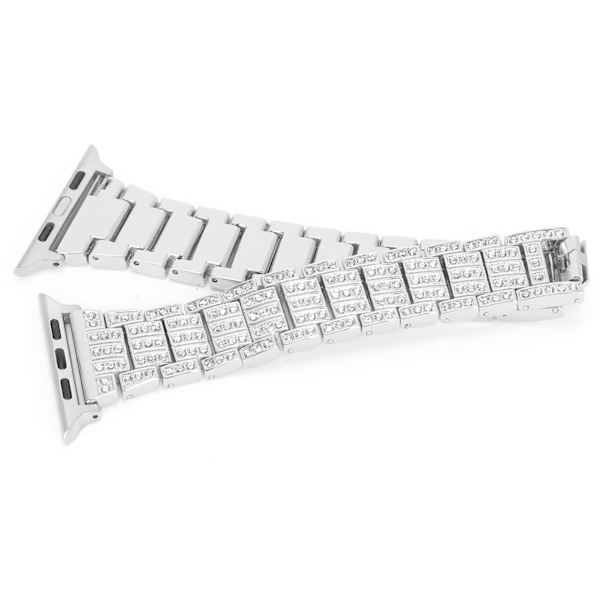 Metallurrem 5-rader rhinestones-pigger erstatningsklokkerem Passer for IOS-klokke 42 mm / 44 mm sølv