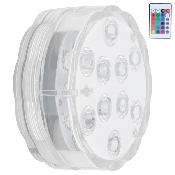 7cm/2.8in 16-farvet LED-pool lys RGB undervandslampe med 24-tasters fjernbetjening 10 lampeperler