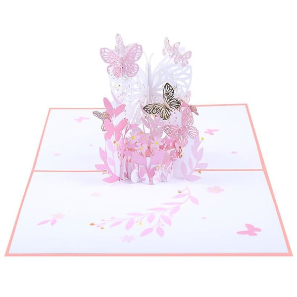 Perhonen ja kukka 3D-ponnahduskortti kirjekuorella ystävänpäiväksi, syntymäpäiväksi, häiksi, juhlaksi, kihlaukseen, kiitos, valmistujaisiksi