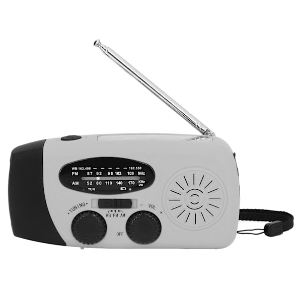 Handvevad Solradio Multifunktionell Nödradio LED-radio med Ficklampa för Utomhuscamping Silvergrå Amerika