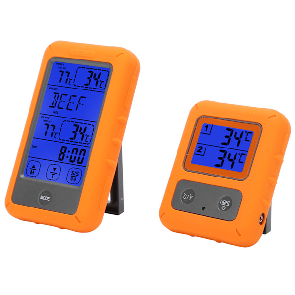 Trådløs LCD-touch-kontrol digitalt madtermometer dobbelt probe IPX7 vandtæt detektor