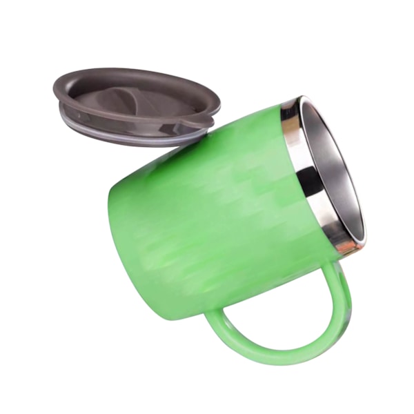 304 Rostfritt stål Kaffe Mugg med Lock Söt Drop Resistent Dricka Mugg för Kontor Hem Grön 420ml