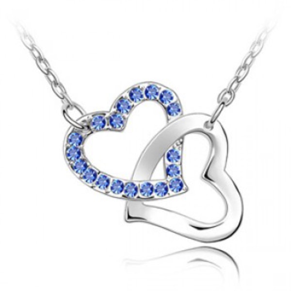 Halsband hjärta i hjärta med blå kristaller 55fb | Fyndiq