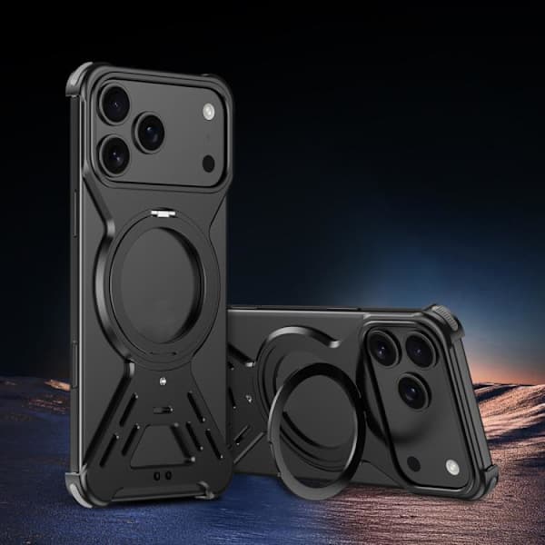 Pansar baksida med ringhållare för iPhone 17 Pro Max – Svart