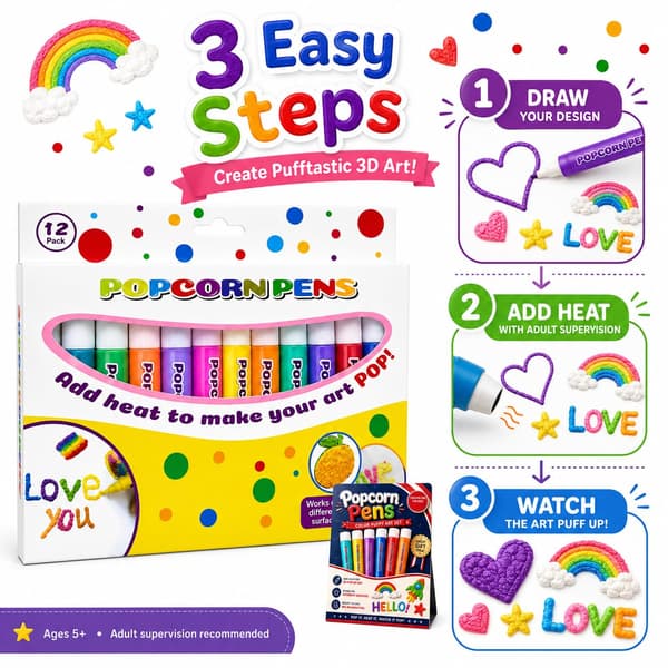 3D Boblepenner, Puffmaling Popcornpenner Sett, Popcorn Tegneblyanter, 36 STK 36 PC