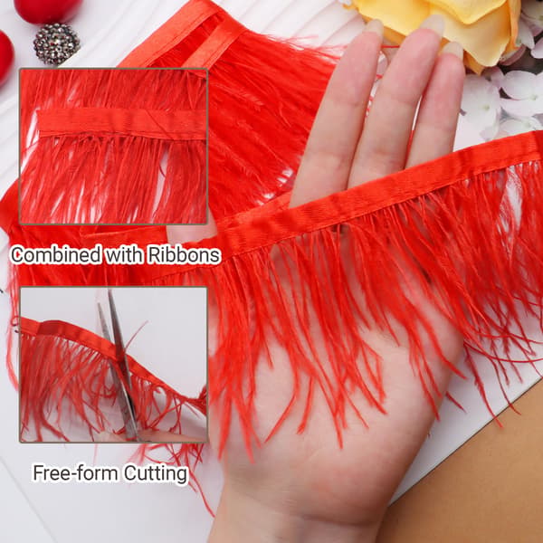 4 tommer rød strudsefjerbort, 2,2 yards Red