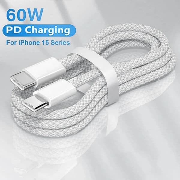 USB Typ C Snabbladdningskabel för mobiltelefoner, PD 60W Flätad Laddningskabel för iPhone 15 Android Samsung Huawei Blå Blå - FO - 2m 2m blue 2m