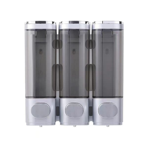 Vægmonteret sæbedispenser – 3-rums brusedispenser 300 ml x3 til shampoo og sæbe sølv Silver