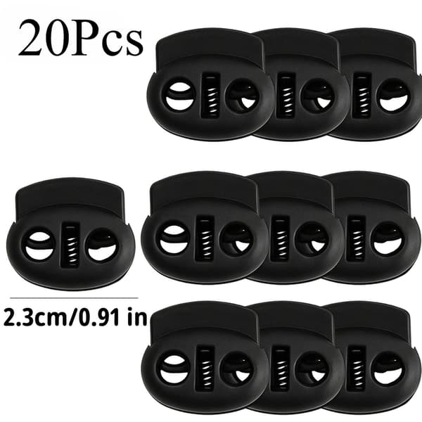 20 stk. sorte plastikfjedersnorelås-stopperknapper 1#: 2.3*2.1cm