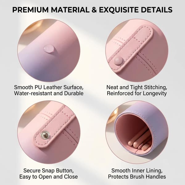 Sminkborsthållare i PU-läder med låsbart lock, rosa-blå Gradient