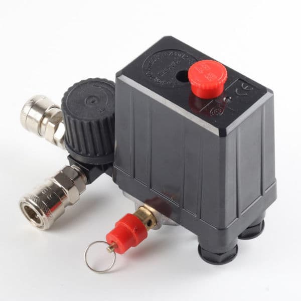 Luftkompressor trykkbryter kontrollventil, 90-120PSI trykkregulator med trykkmålerkoblingssett