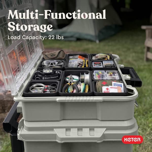 Keter Stack N' Roll Campingudstyrsorganizer, Bærbar Opbevaringsorganizer Tool Organizer Olive Green
