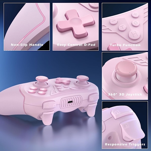 Controller til Switch, trådløs controller kompatibel med Switch Lite/Oled, TURBO/Makroprogrammering/Justerbar vibration/6-akset gyroskop Pink
