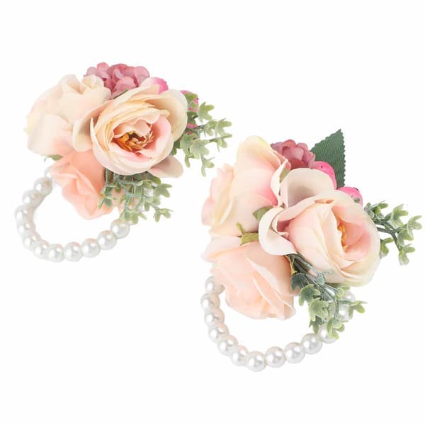 2 stk/pose Brudens Næb Armbånd Kunstig Håndblomst til Bryllupsdag Cocktailparty Pink