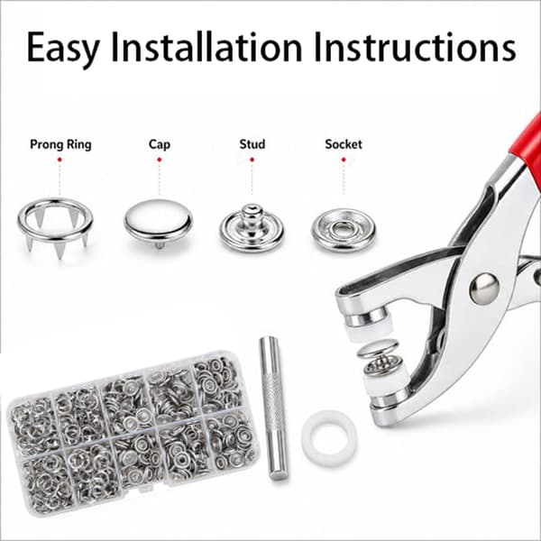 IMNTHO 100 sett 9,5 mm metalltrykknapper med trykknapptang