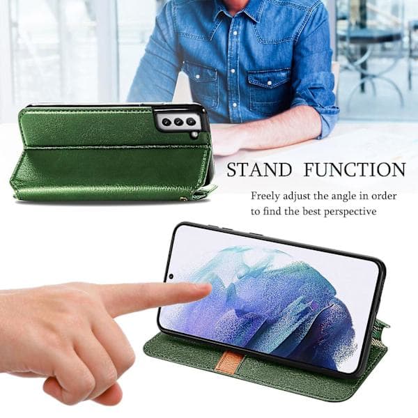 Magnetiskt Diamantläderfodral för SAMSUNG S22 5G - Grön