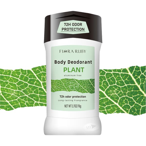 Flora Ruby Plant Body Deodorant, aluminiumfri, 72H luktskydd, långvarig doft, 2,7oz / 76g plant