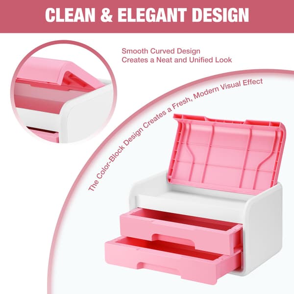 WORKPRO Liten förvaringslåda med 2 lådor och fällbart lock Pink & White