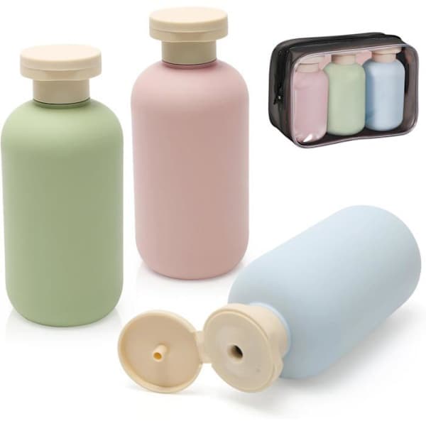 3-delat set - Reseflaskor - För hygienartiklar - 200 ml - Påfyllningsbara reseflaskor - För resor