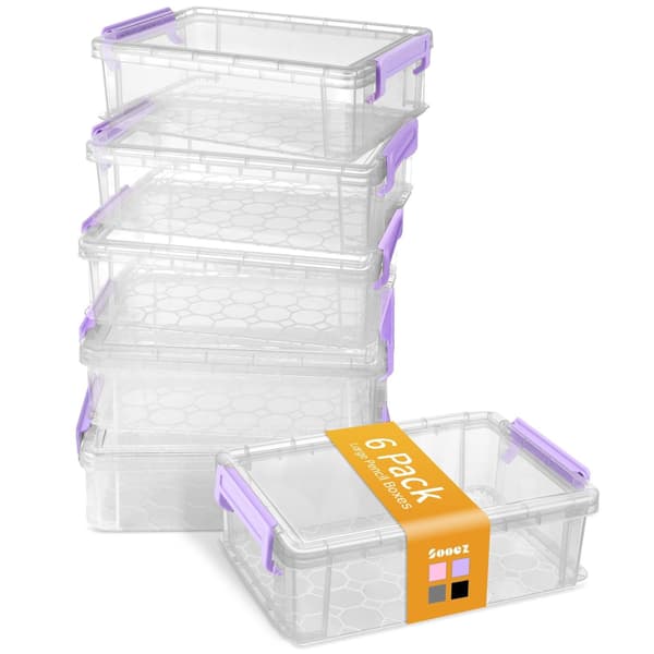 Sooez 6-pack extra stor pennlåda, pennfodral i plast, kritlåda Large Purple