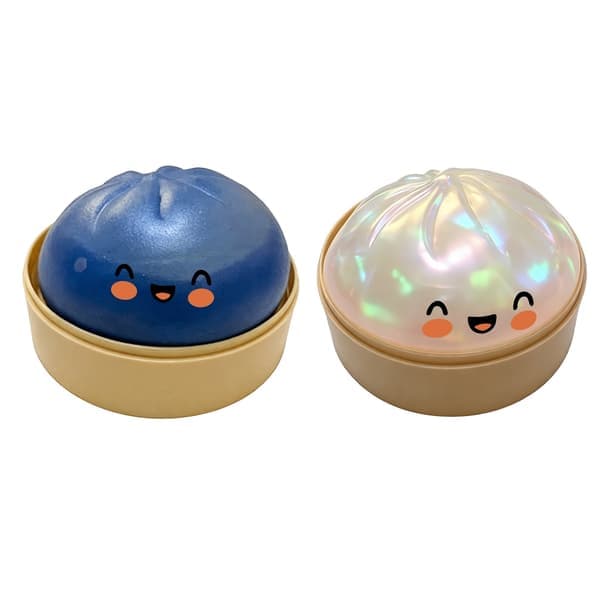 2-pak Dumpling Squishy Stressbold, Glitterbold Squishy, Sensorisk Klemmelegetøj til Stresslindring (Blå - Hvid)