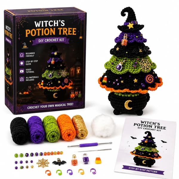 DIY Heksebryg Hat Træ Halloween Hæklesæt til Begyndere Witch's Potion Hat Tree