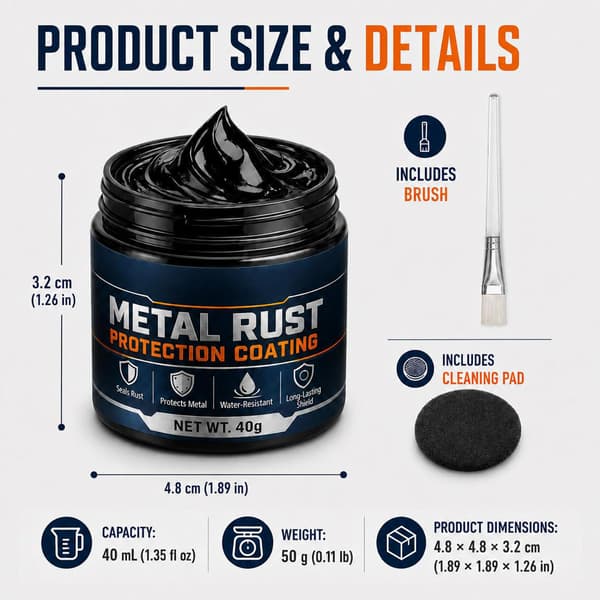 Metal Rustbeskyttelse Sort Reparationspasta, 3-i-1 Anti-Rust Belægning, 2 STK 2PCS