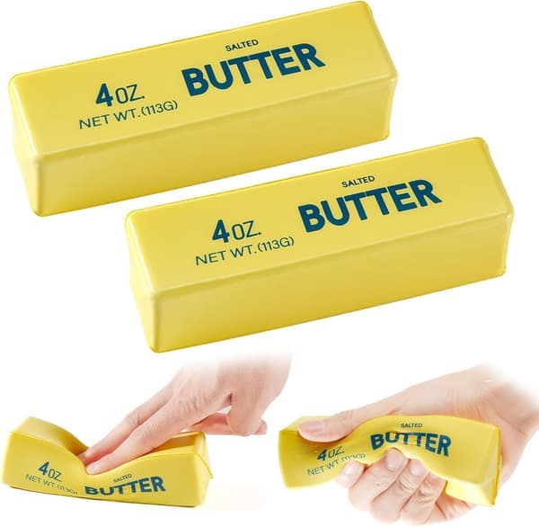 2 st smör Squishy, mjuka långsamt stigande klämleksaker för kontorsbord