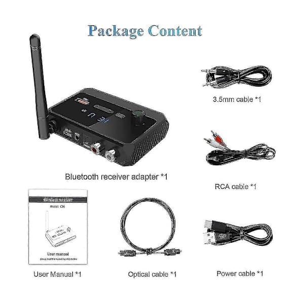 Bluetooth-adapter for stereomottaker - Bluetooth 5.3-mottaker, trådløs lydadapter for hjemmestereo