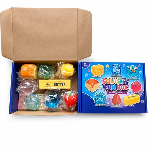 8-delad Squishy Fun Box, Mat- och Klar Kub Sensoriska Stresslindrande Leksaker, Mjukt Klämbart Fidget Presentpaket