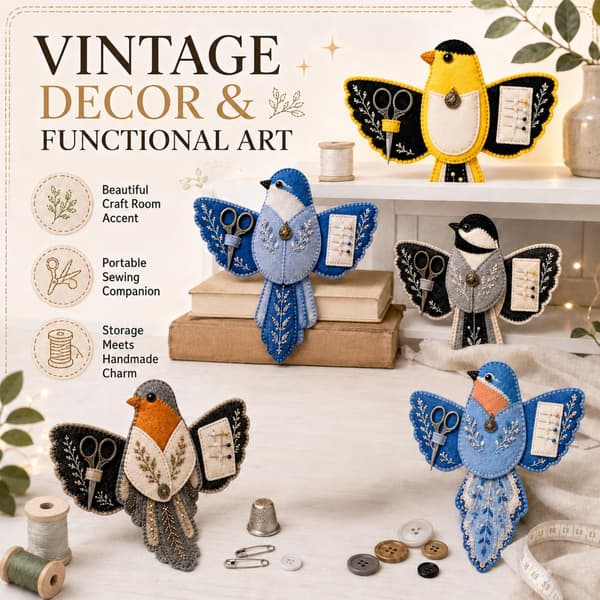 Fugleformet filt sy-organizer DIY-sæt, 3D patchwork fuglekasse (A3pc) A3pc
