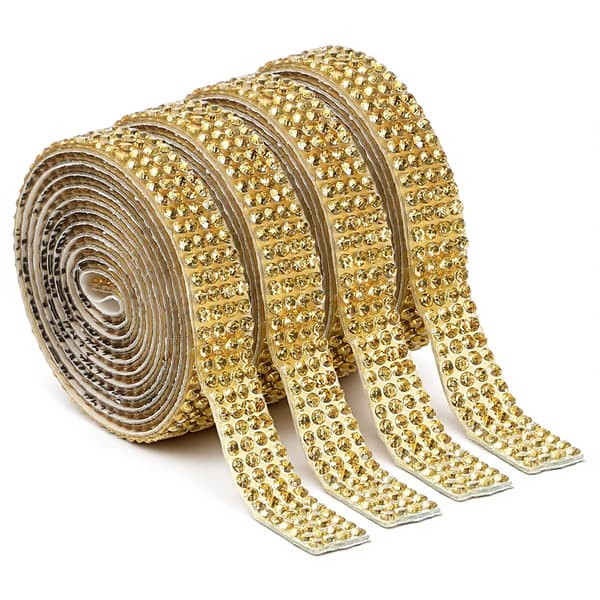 Guld strassremsor, 4 rullar guld strassband