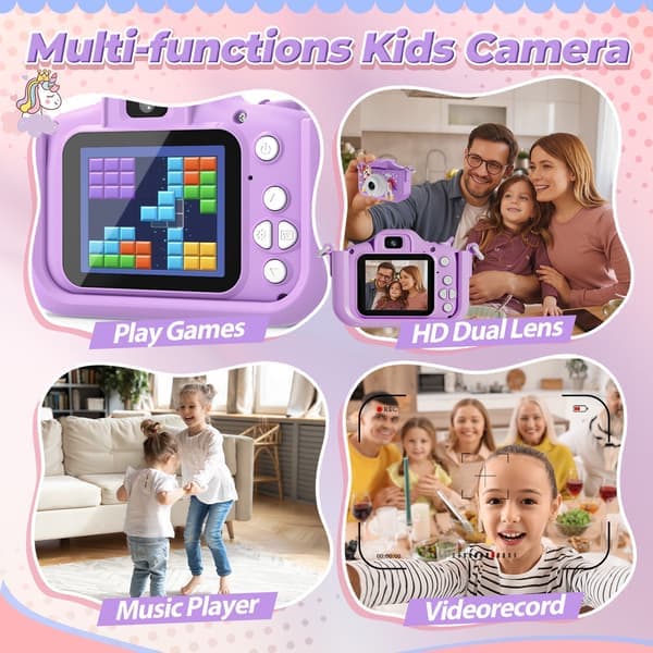 Barnkamera, Mini Tecknad Videokamera, Digital Lämplig för Barns Julklappar Lila