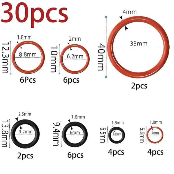O-ringe til Philips Saeco, 30 silikonepakninger til støtteventiler, dampventiler og bryggekomponenter