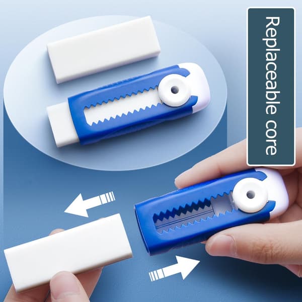 1 st infällbart skjutbart suddgummi med hållare, push-pull pennsuddgummi (BLÅ) Blu
