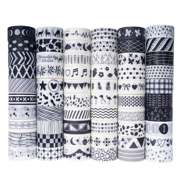 Washi Tape Set, 60 rullar dekorativ maskeringstejp i bulk för scrapbooking Black