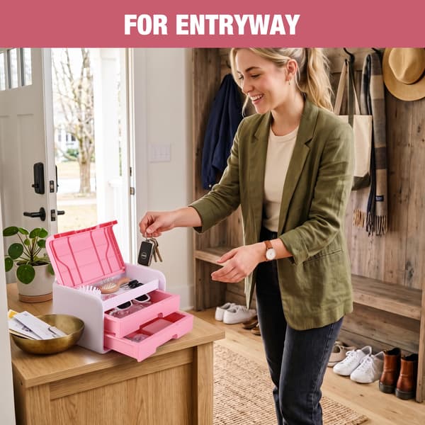 WORKPRO Liten förvaringslåda med 2 lådor och fällbart lock Pink & White