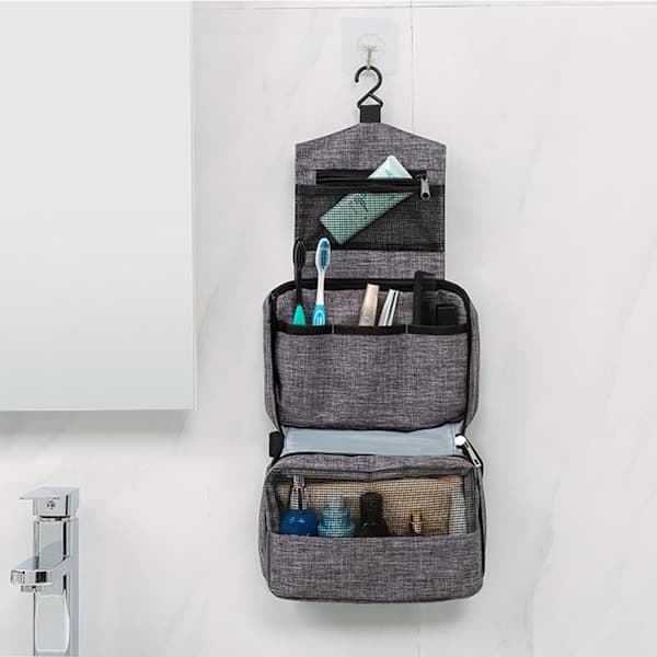 Hængende toilettaske til mænd - Med krog - Grå