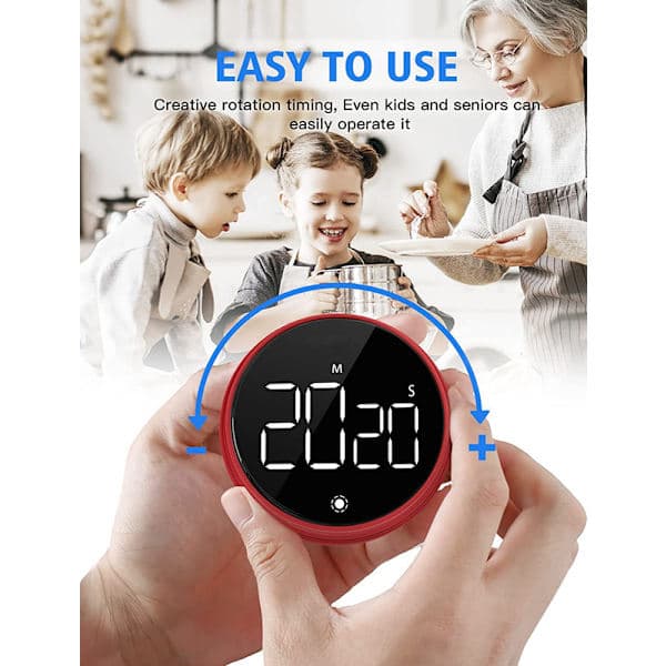 Digital Timer med Magnet & LED Display - Køkkentimer / Æggeur Hvid White