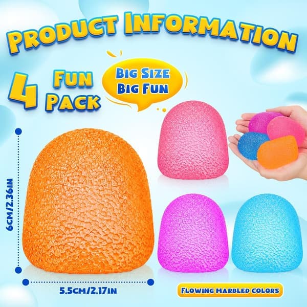 4-PACK Gummy Squeeze Gumdrop Fidget Present Vuxen Söt Sensorisk Fidget Autism Stressboll Kontorspresenter Drop Drop