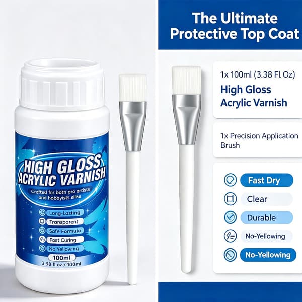 Højglans Akrylfernis 100ml med Pensel, 3.38 Fl Oz (2 stk) 2Pcs