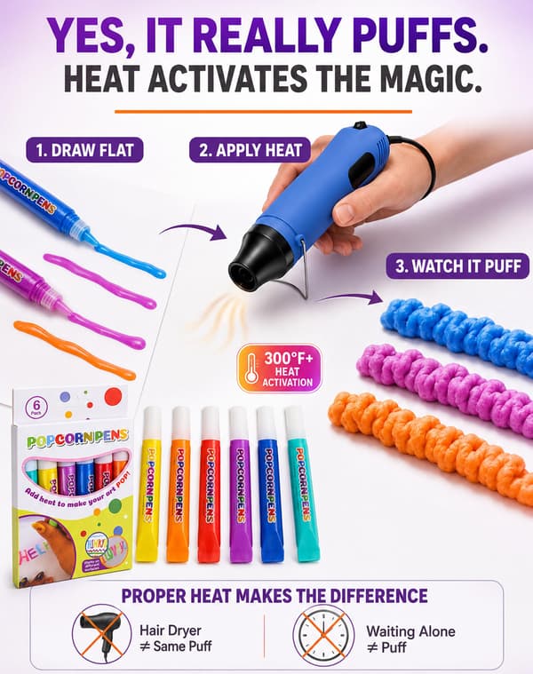 POPCORNPENS 3D Relief Art Pen Set – Gjør 2D-tegninger om til berørbar 3D-kunst