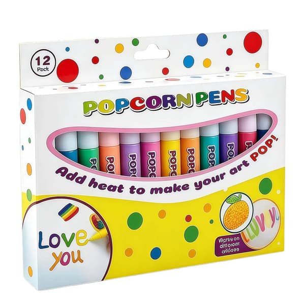 Popcorn-penner Puffy, Magisk 3D Kunst Relieff Tegnemarkørsett 12-pack