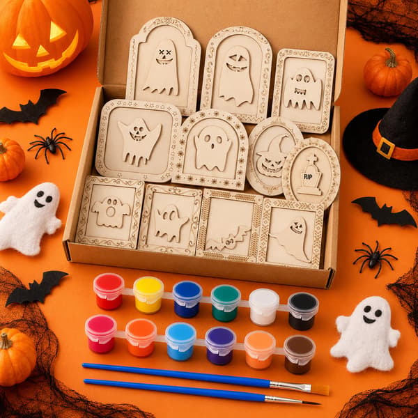 12 stk. Halloween træspøgelse DIY-rammer til drenge og piger