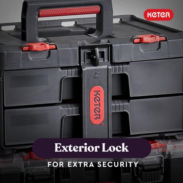 Keter Stack-n-Roll Værktøjskasse med to skuffer til smådele og tilbehør til elværktøj, passer til Keter modulopbygget værktøjsopbevaringssystem : Industriel & 2 Drawer Black/Red