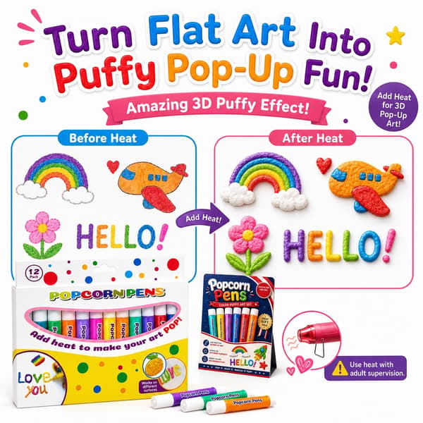 3D Boblepenner, Puffmaling Popcornpenner Sett, Popcorn Tegneblyanter, 36 STK 36 PC